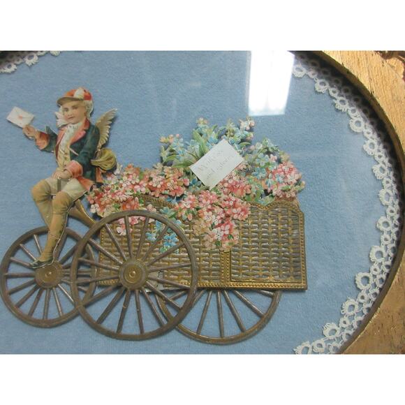 VTG Decoupage Picture 3D Victorian Style Gold Oval Frame Lace Trim 12" x10" - Picture 3 of 8